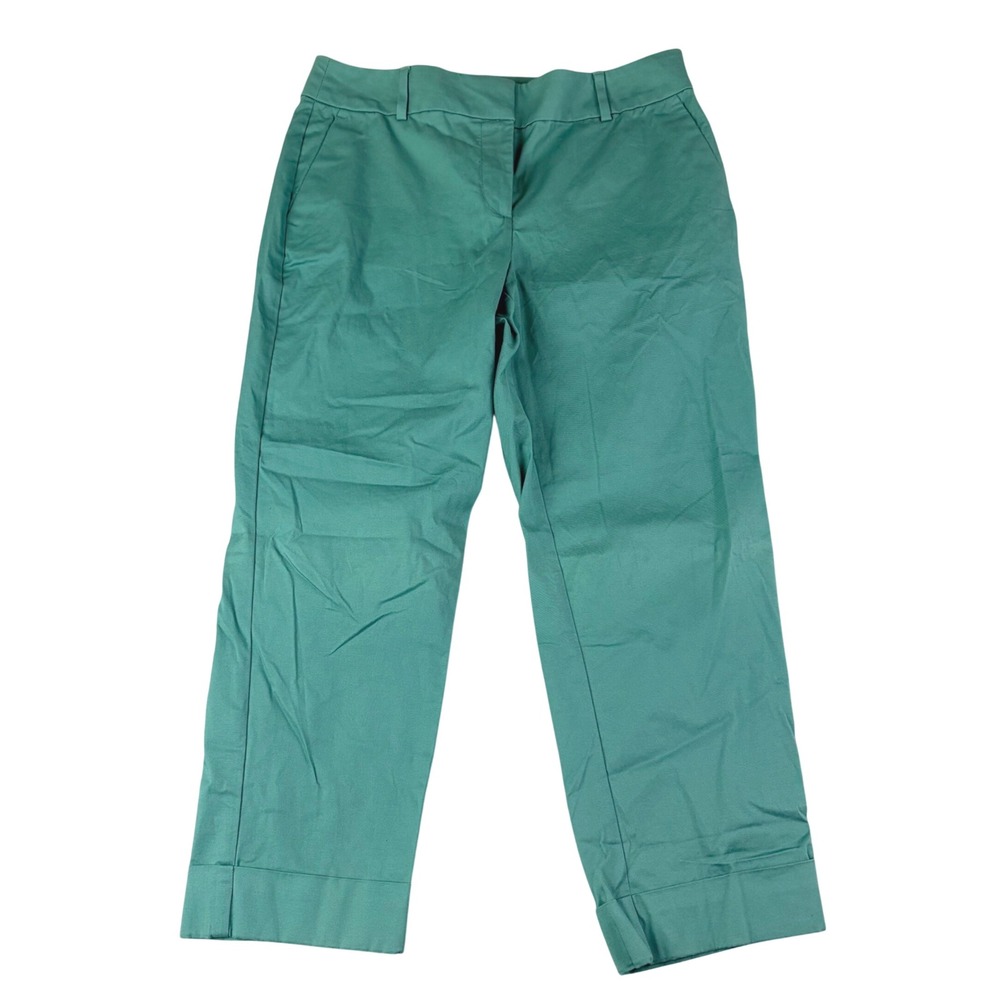 Ann Taylor 6 Green Dress Pants Cuffed Cotton Stretch Career Trousers Preppy